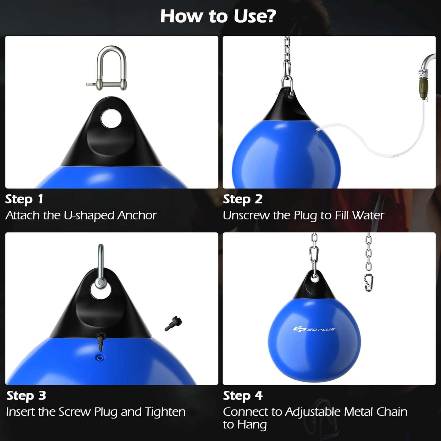 Goplus 18" 110Lbs Heavy Water Filled Punching Aqua Training Boxing Bag Home Gym Hook Blue
