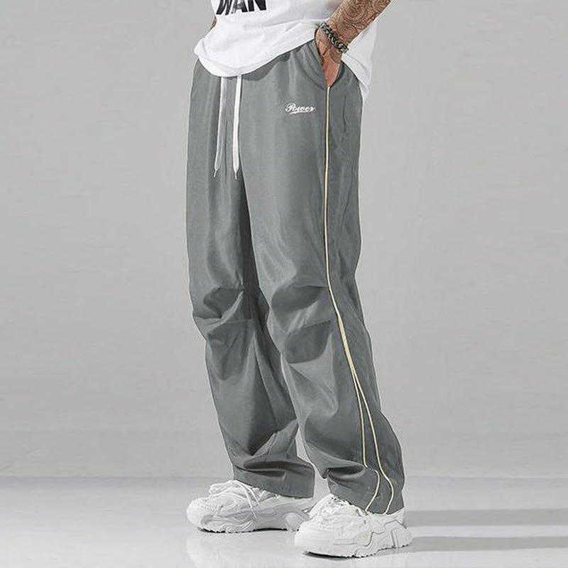 Loose Sports Pants Men'S Trousers Grey Side Stripes with Gold Accent Stripe Comfortable Design Athleisure Style Bottoms Athletic Bottoms Gymwear