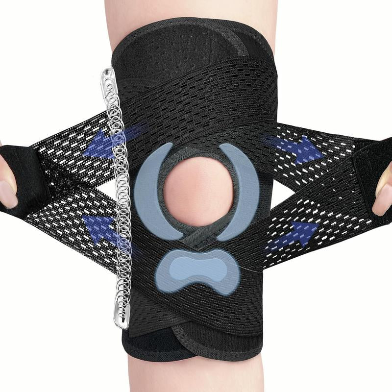 Knee Brace with Side Stabilizers, Professional Knee Compression Support Brace for Men Women, Adjustable Knee Wrap with Patella Pad, Relief Pain for Meniscus Tear ACL MCL Arthritis Injuries (Black, XL)