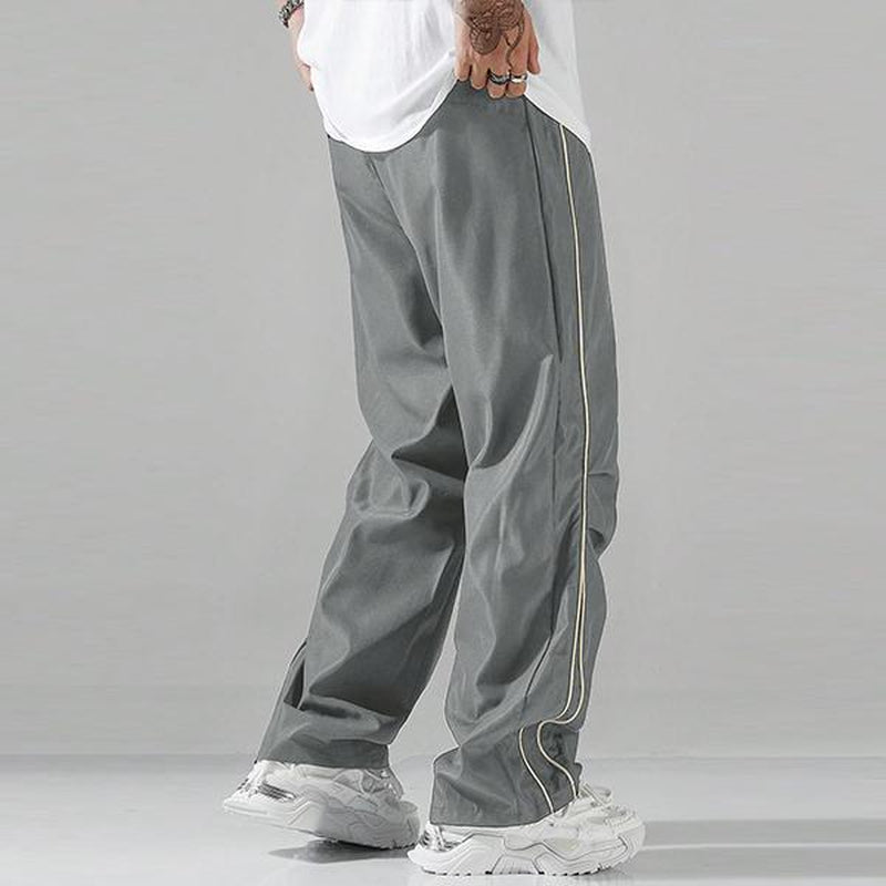 Loose Sports Pants Men'S Trousers Grey Side Stripes with Gold Accent Stripe Comfortable Design Athleisure Style Bottoms Athletic Bottoms Gymwear