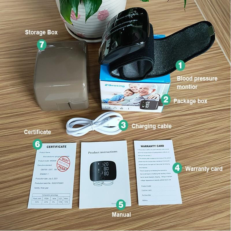 Portable Wrist Blood Pressure Cuff with LED Touchscreen & 99X2 Reading Memory - Includes Carrying Case for Easy Health Monitoring