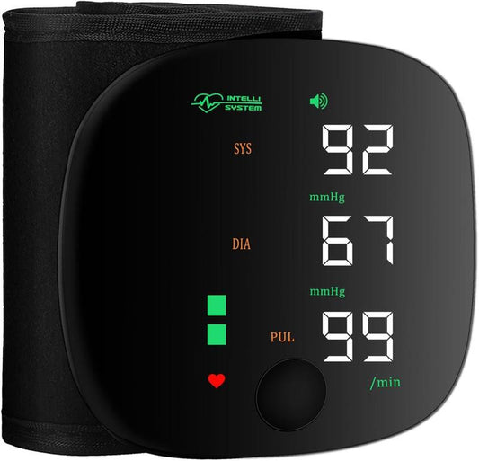 Portable Wrist Blood Pressure Cuff with LED Touchscreen & 99X2 Reading Memory - Includes Carrying Case for Easy Health Monitoring