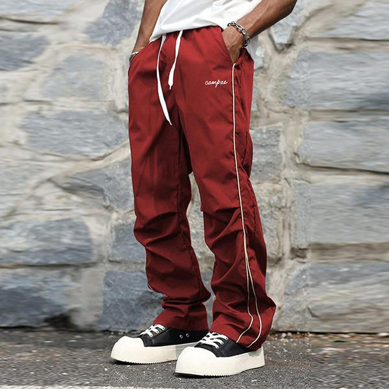 Loose Sports Pants Men'S Trousers Grey Side Stripes with Gold Accent Stripe Comfortable Design Athleisure Style Bottoms Athletic Bottoms Gymwear