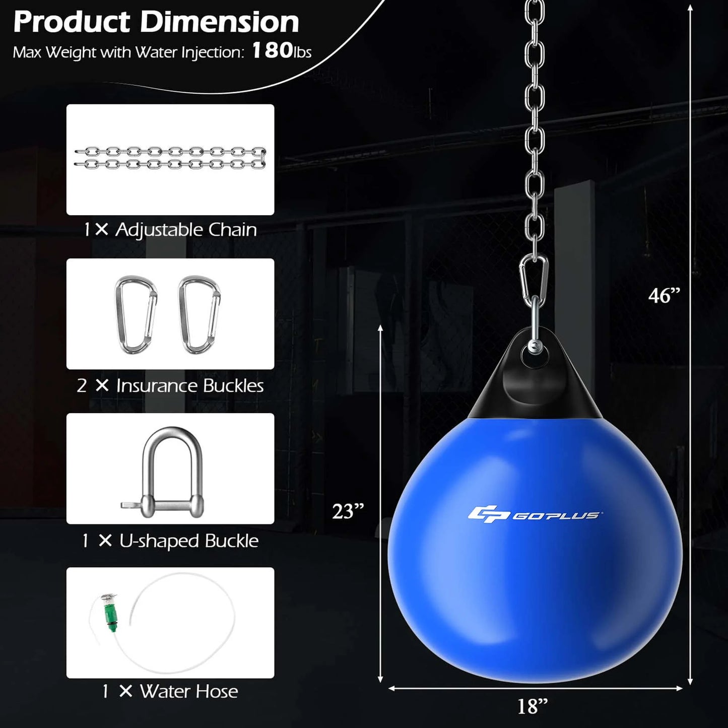 Goplus 18" 110Lbs Heavy Water Filled Punching Aqua Training Boxing Bag Home Gym Hook Blue