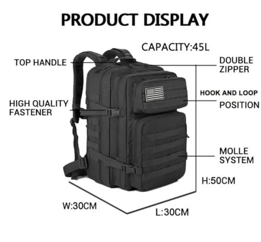 Fifarise 900D Oxford Military Tactical Backpack with MOLLE System, 45L Capacity, Padded Shoulder Straps, and Adjustable Waist Straps