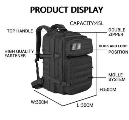 Fifarise 900D Oxford Military Tactical Backpack with MOLLE System, 45L Capacity, Padded Shoulder Straps, and Adjustable Waist Straps