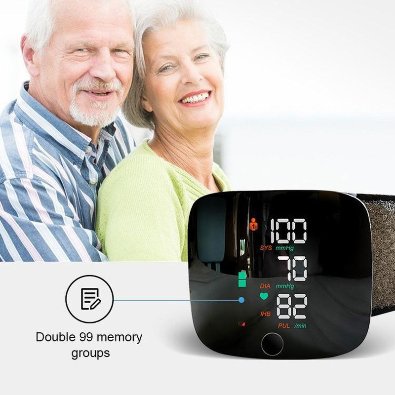 Portable Wrist Blood Pressure Cuff with LED Touchscreen & 99X2 Reading Memory - Includes Carrying Case for Easy Health Monitoring