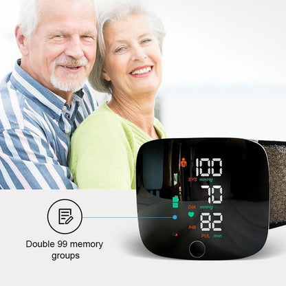Portable Wrist Blood Pressure Cuff with LED Touchscreen & 99X2 Reading Memory - Includes Carrying Case for Easy Health Monitoring
