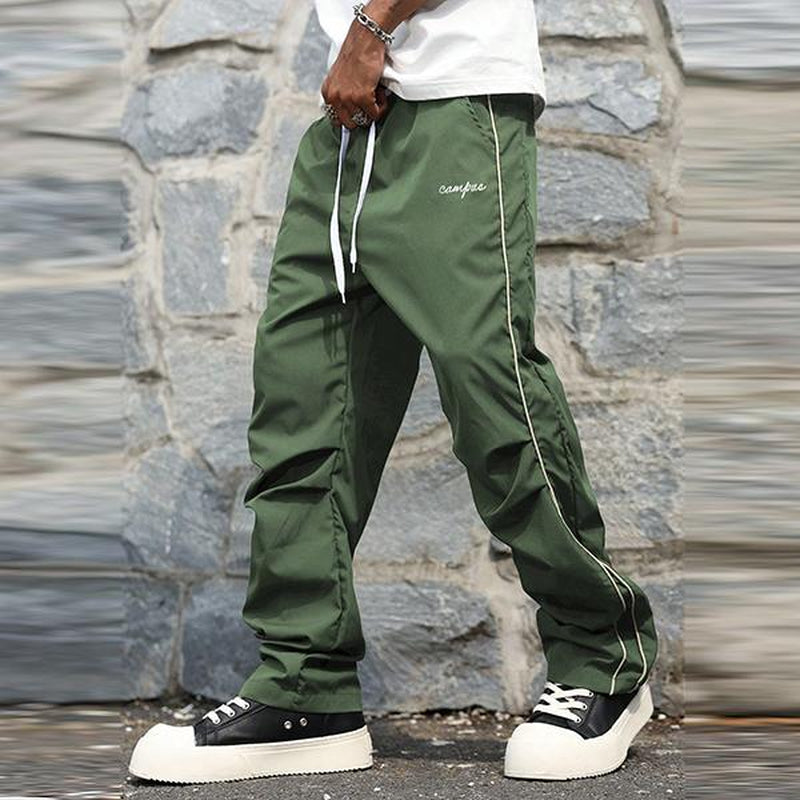 Loose Sports Pants Men'S Trousers Grey Side Stripes with Gold Accent Stripe Comfortable Design Athleisure Style Bottoms Athletic Bottoms Gymwear