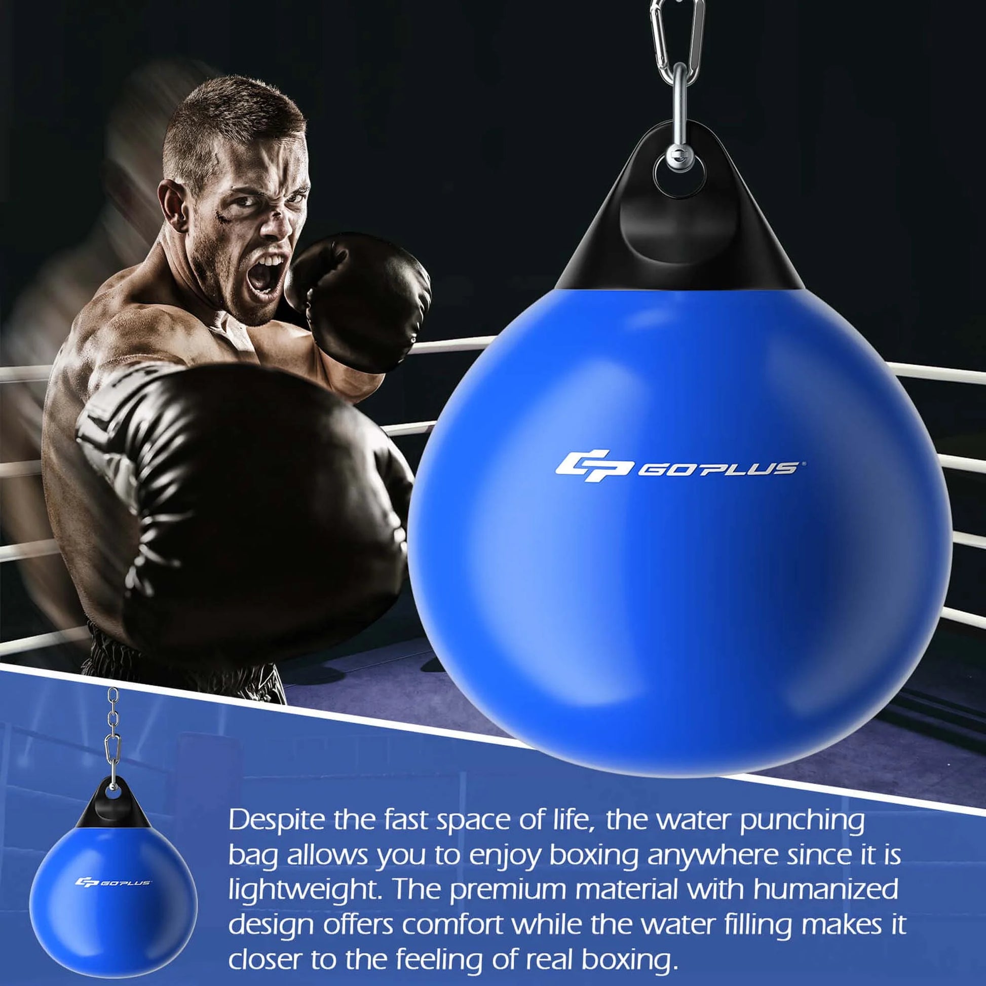 Goplus 18" 110Lbs Heavy Water Filled Punching Aqua Training Boxing Bag Home Gym Hook Blue