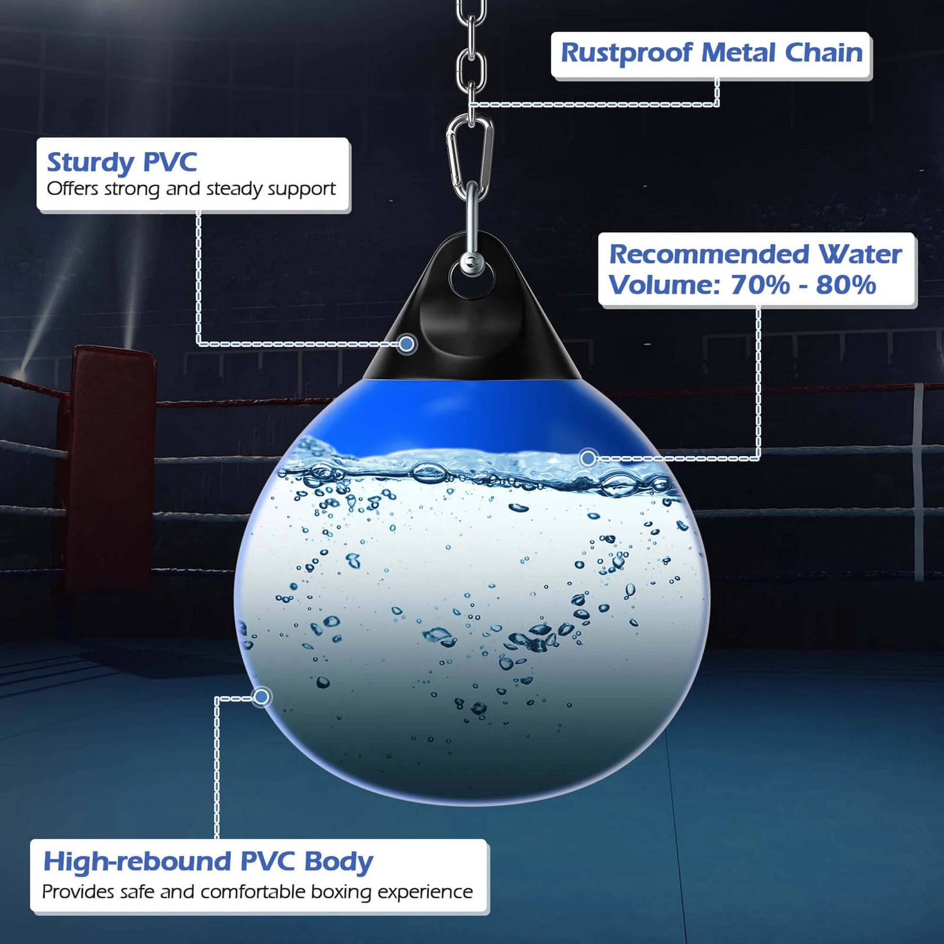 Goplus 18" 110Lbs Heavy Water Filled Punching Aqua Training Boxing Bag Home Gym Hook Blue