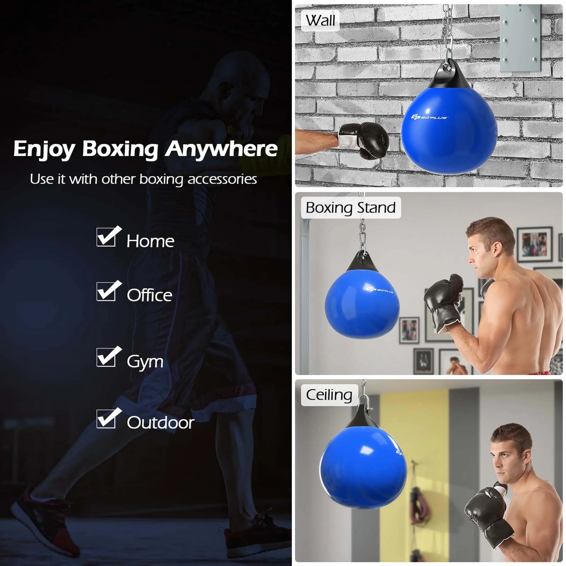 Goplus 18" 110Lbs Heavy Water Filled Punching Aqua Training Boxing Bag Home Gym Hook Blue