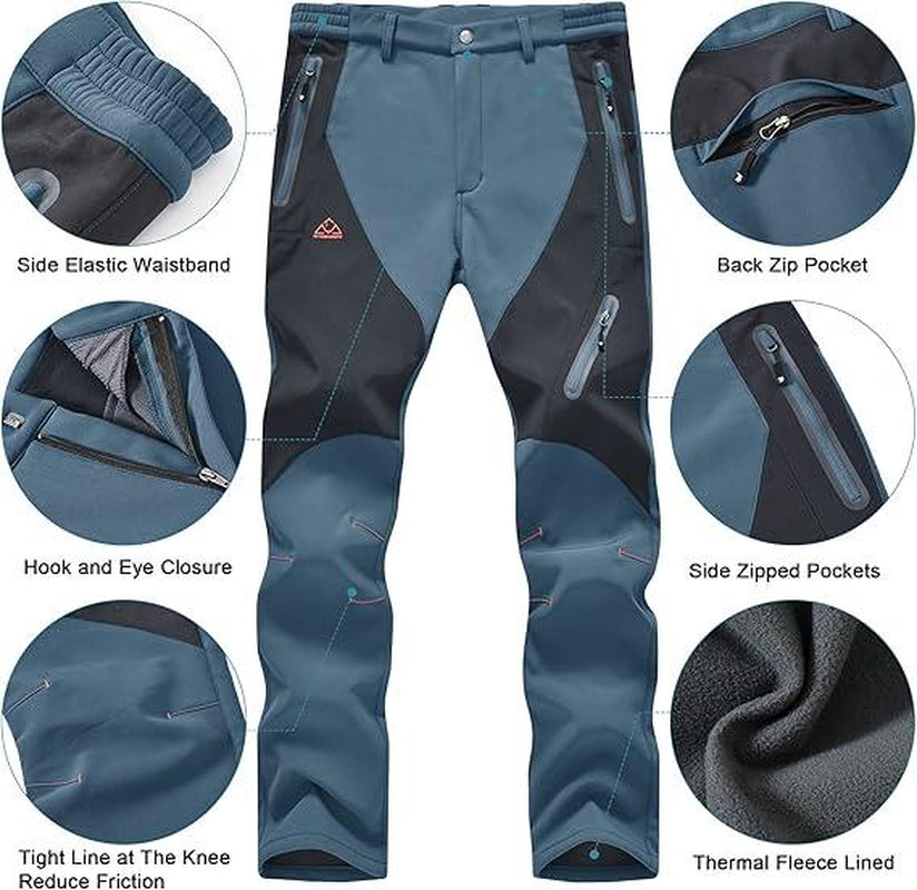 GOPUNE Men'S Waterproof Trousers Softshell Fleece Lined Outdoor Walking Warm Thicken Hiking Ski Pants with Zip Pockets