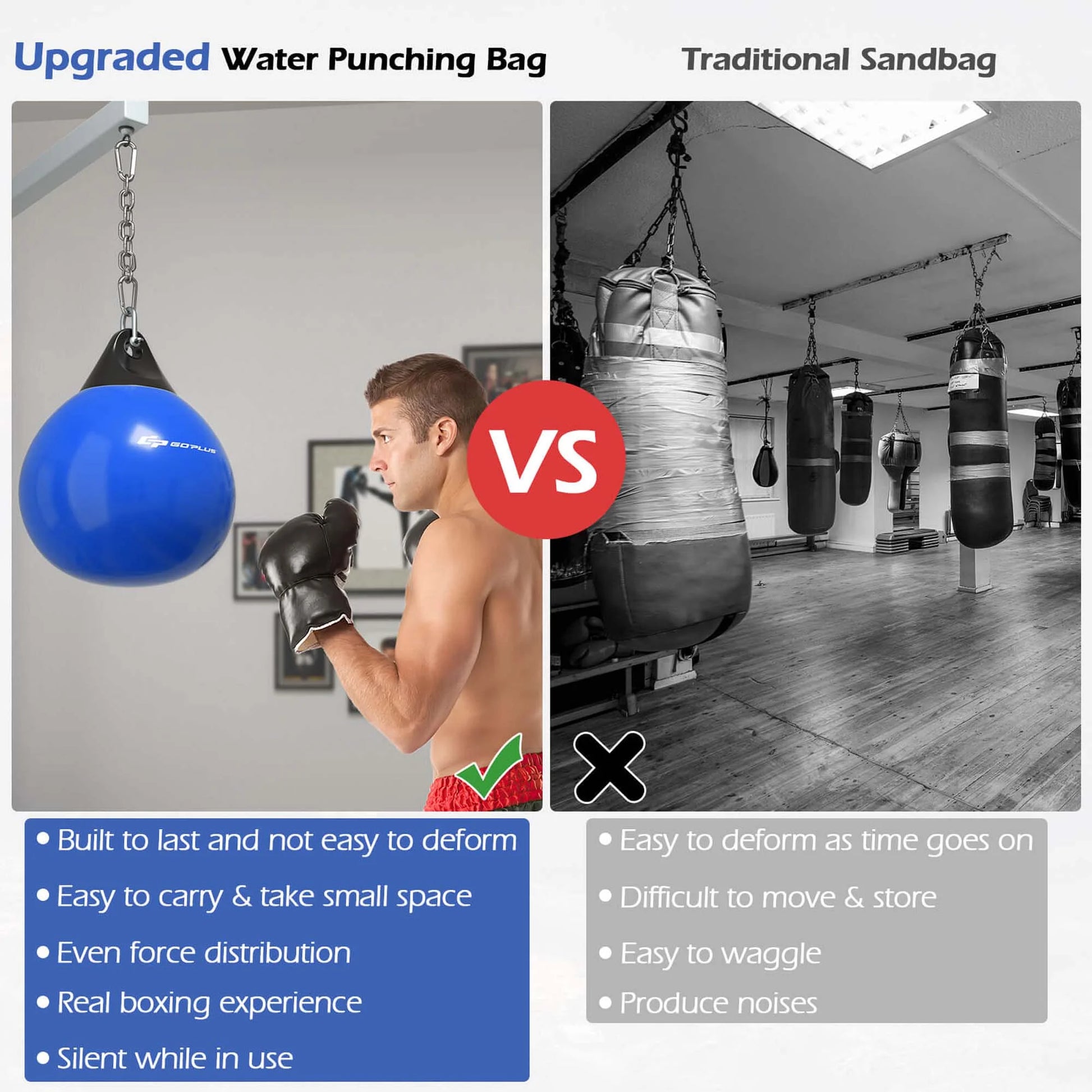 Goplus 18" 110Lbs Heavy Water Filled Punching Aqua Training Boxing Bag Home Gym Hook Blue