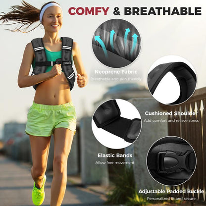 BAGAIL Weighted Vest, 5Lbs/8Lbs/10Lbs/12Lbs/15Lbs/20Lbs/25Lbs/30Lbs Weight Vest with Detachable Phone Pouch, Rucking Vest for Women, Men, Walking, Weight Loss, Training, Running Glute Workout Equipment Sweat Fitness Belt